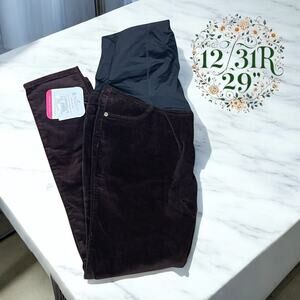 Isabel Maternity Crossover Panel Burgundy Skinny Jeans Size 12/31R NWT